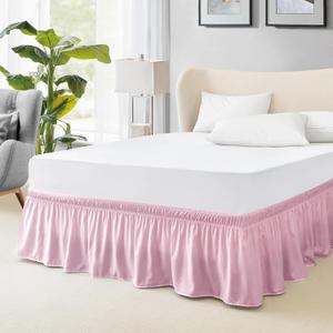 FreshCulture Elastic Wrap Around Bed Skirt - Queen Size, Easy Fit with 15-Inch Tailored Drop, Hotel Quality Dust Ruffle in Dusty Pink