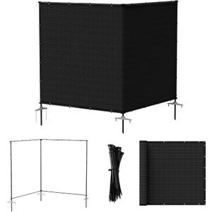 Bynbbur 5'x12' Outdoor Privacy Screen Freestanding with Iron Poles and Stakes, Temporary Dog Fencing, Backyard Divider, Metal Garden Fence for Pool Patio Barrier Border, Black