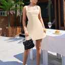 DAAWENXI Women's Casual Square Neck Sleeveless Tank Top Flare Mini Dress A Line Party Club Dresses (Beige, M)