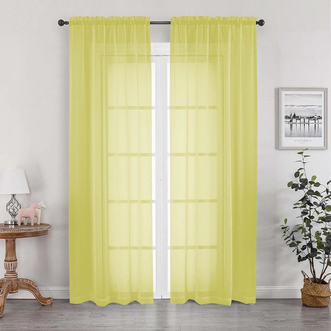 OWENIE Lemon Sheer Curtains 84 Inches Long for 2 Panels Set, Solid Light Filtering Voile Sheer Curtains for Living Room Bedroom, Modern Rod Pocket Lemon Curtain, 2 Pcs Total 84 Width 84 Long