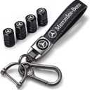 for Mercedes Benz Keyring, 4PCS Valve Stem Caps and Car Keychain Combo Compatible with Mercedes Benz C E S M Serie CLK GLK GL AB AMG GLS GLE AMG, Black