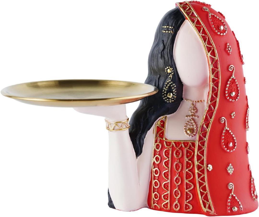 Ramadan Tray Eid Table Decorations Resin Women Figurines Home Decor Candy Dishes Decorative Key Tray Tabletop Decor for Ramadan Ornaments and Persian New Year Decorations, Red