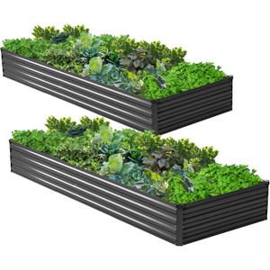 2PCS 8x4x1ft Galvanized Raised Garden Bed Kit,Metal Planter Box for Vegetables,Flowers,Herbs Durable Rust-Resistant Patio Gardening Beds,Black