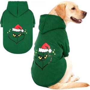 KOOLTAIL Christmas Dog Hoodie Santa Hat Costume Outfit for Small Medium Large Dogs, Soft Hat Hooded Sweatshirt & Pet Winter Coat, Warm Puppy Clothes with Leash Hole, Green L
