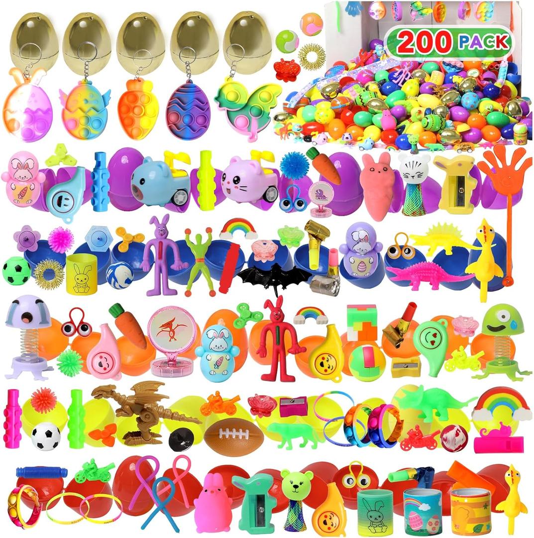 200 Pcs Prefilled Easter Eggs with Toys Inside,Easter Basket Stuffers,Surprise Easter Egg Fillers,Easter Toys Bulk,Easter Egg Hunt,Prizes Classroom Events,Easter Gifts,Eggs Fillers,Easte Party Favors