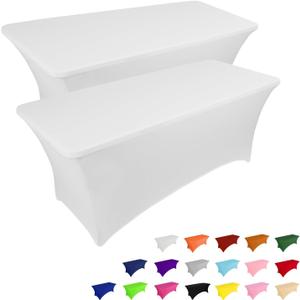 IVAPUPU 2 Pack 8FT Spring Table Cloth for Rectangular Fitted Events Stretch White Table Covers Washable Spandex Tablecloth Protector for Party, Wedding, Cocktail, Banquet, Festival