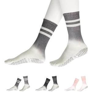 SET OF 2, YOZHAKOU Pilates Yoga Socks with Grips for Women，Colorful Non Slip Crew Athletic Socks for Pilates,Ballet,Hospital,Gym.