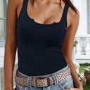 Women Tank Tops Sleeveless Shirt Basic Notched Scoop Neck Ribbed (Black, L)