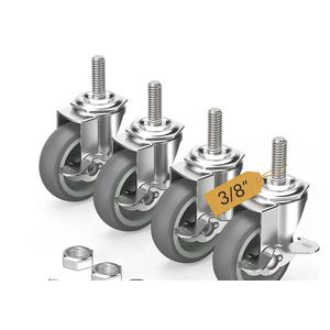 Caster Wheels 3 inch Locking Casters Set of 4, Threaded Stem 3/8" -16 x 1-1/2" (Diameter 3/8", Length 1-1/2") Swivel Heavy Duty Castors Gray