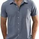 JOGAL Mens Short Sleeve Button Down Shirts Regular Fit Casual Summer Beach Shirt with Pocket, XL
