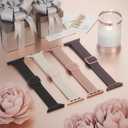 4 Pack Slim Braided Stretchy Compatible with Apple Watch Band 38mm 42mm 40mm 44mm 41mm 45mm 46mm 49mm Women Men, Solo Loop Nylon Thin Strap for iWatch Series 11 10 9 8 7 SE 6 5 4 3 Ultra (Black/Starlight/Nude Pink/Smoke Violet)