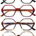 EYEURL 4-Pack Reading Glasses for Women Blue Light Blocking Reading Glasses Vintage Design Diamond-Shaped Frame Spring Hinge Readers for Women Men Anti Glare Filter Lightweight Eyeglasses, 0.0