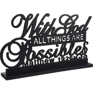 Jetec Inspirational Table Art with God All Things Are Possible Positive Sign Home Table Decoration, Motivational Centerpieces Letter Sign Wooden for Faith Motivational Decor (with Lord Possible)
