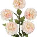 IPOPU Pink Dahlia Artificial Flowers 5 Pcs Long Stem Silk Dahlia Flowers 27 for Bathroom Tall Vase Wedding Anniversary Centerpiece Aisle Outdoor Decor(Champagne&Pink)