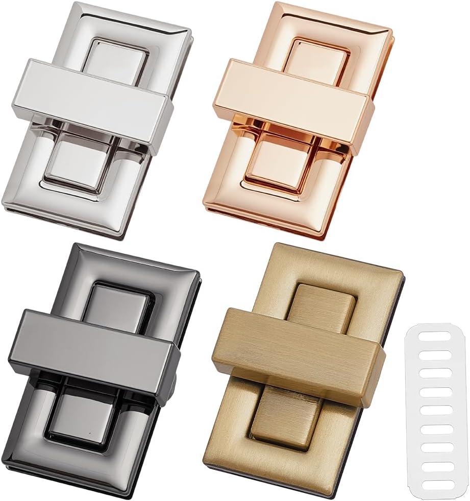 PLIGREAT 4 Pcs Purse Turn Locks Clasp, Rectangular Closure Twist Fastener 21.1" Bag Hardware Locks Clip Clasp for DIY Handbag Craft Making Accessories, 4 Colors