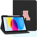 TopPerfekt Case for iPad 11th (A16) 11-inch 2025 / iPad 10th Generation 10.9-inch 2022, Initial Chenille Letter Suture, Cute Case with Auto Sleep/Wake, Support Touch ID, Pencil Holder (Black, A)