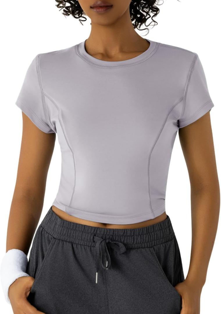 Workout Tops for Women Athletic Tops Short Sleeve Shirts-Cropped Slim Fit Gym Running Yoga T Shirts