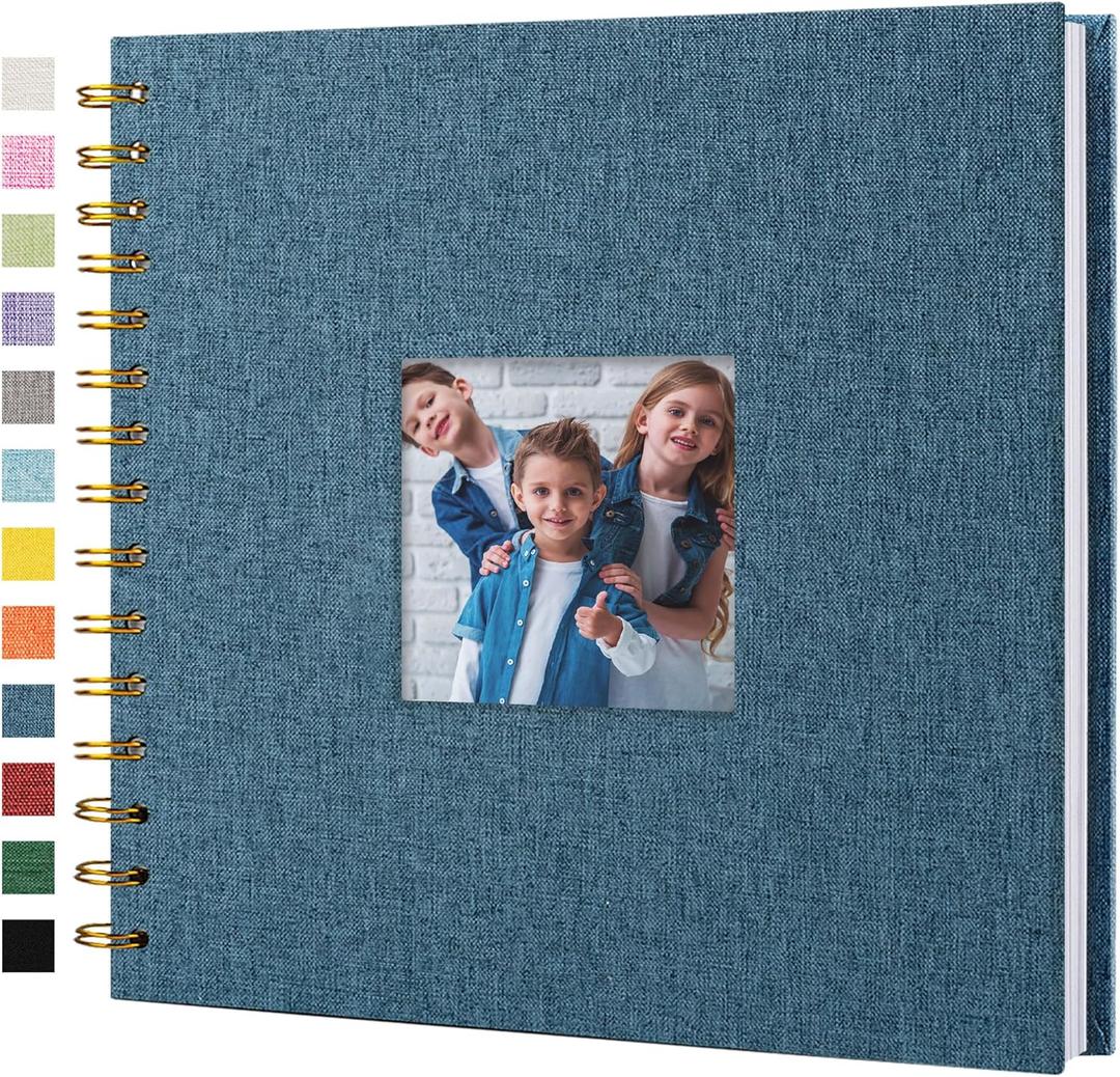 Hiwhy Scrapbook Photo Album Linen Cover, 8 x 8 Inch Hardcover Kraft White Pages Memory Book, for Travel Wedding Guest Book Christmas Baby Shower (20 Sheets/ 40 Pages,Blue)