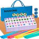 American Mahjong Set 166 Mahjong Tile Set 1.2-inch American Mahjong Tile Set Equipped with Mahjong Racks with Pushers Mahjong Table Mat Mahjong Set Storage Bag, 1.2 X 0.9 X 0.5 inches