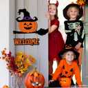 Happy Halloween Door Sign,Trick Or Treat Welcome Halloween Sign Hanging Pumpkin wooden sign Decor for Front Door Wall, Halloween Decorations Door Hanging