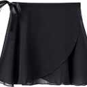 Stelle Ballet Skirts for Girls Toddler Dance Skirt Chiffon Kids Ballet Wrap Skirts (Black, L)