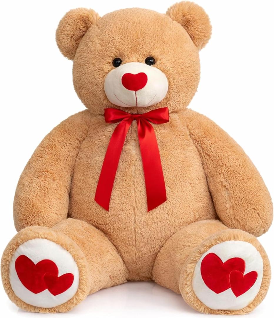 HollyHOME Giant Teddy Bear 4ft Stuffed Animal Large Bear Plush with Red Heart Valentines Anniversary Birthday Gifts for Girlfriend Lover Mom Kids Home Decor 48 inch Tan, Pack Of 2