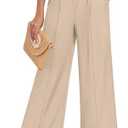 Anyally Womens Loose Wide Leg Pants Business Casual Elastic Waisted Palazzo Harem Pants with Pockets Work Trousers, XL Khaki