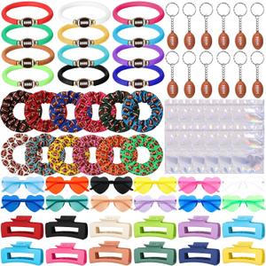 XunYee 72 Pcs Teen Girls Party Favors Sets Bulk for Women Include Heart Sunglasses Scrunchies Hair Clips Bracelets Keychain Laser Bags for Preppy Stuff Gifts(Multicolors)