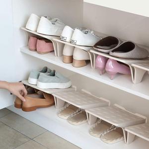 4 Pcs Stacking Shoe Organizer for Shelf 10 x 8.7 in  Double Layer Space Saving Shoe Dividers for Shelves  Footwear Riser for Heels Under 4.7", Sneakers & Flats Storage for Small Closets, Dorms, Apts