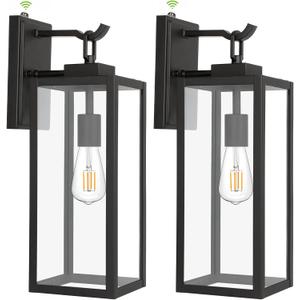 hykolity Large Size Dusk to Dawn Outdoor Wall Lanterns, 18 Inch Outdoor Wall Light Fixtures, Matte Black Porch Lights, Exterior Wall Lighting, Architectural Outdoor Sconces, ETL Listed, 2 Pack