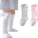 Baby Girls Socks Knee High Socks With Bow Infants Toddlers Stockings School Uniform Dress Socks