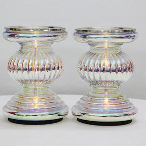 Glass Pillar Candle Pedestal Holders with Lights Set of 2, Candle Holder for Pillar Candle, Candlestick Holders, Candle Pedestal, Perfect Decoration for Wedding Home Dining Table Xmas (Colorful)