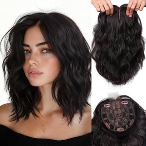 LEEONS 11" Short Wavy Hair Topper, Lightweight & Breathable Synthetic Wiglet for Women with Thinning Hair, 6.5x6.5 Base Natural Look Coverage