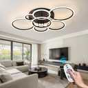 Modern Ceiling Light, Flush Mount Dimmable LED Kitchen Lighting Fixture with Remote, 41" 127W 3CCT 3000K-6500K Acrylic Round Ceiling Lamps for Low Ceiling Bedroom, Dining Room, Living Room (Black, 7 Rings 41'')