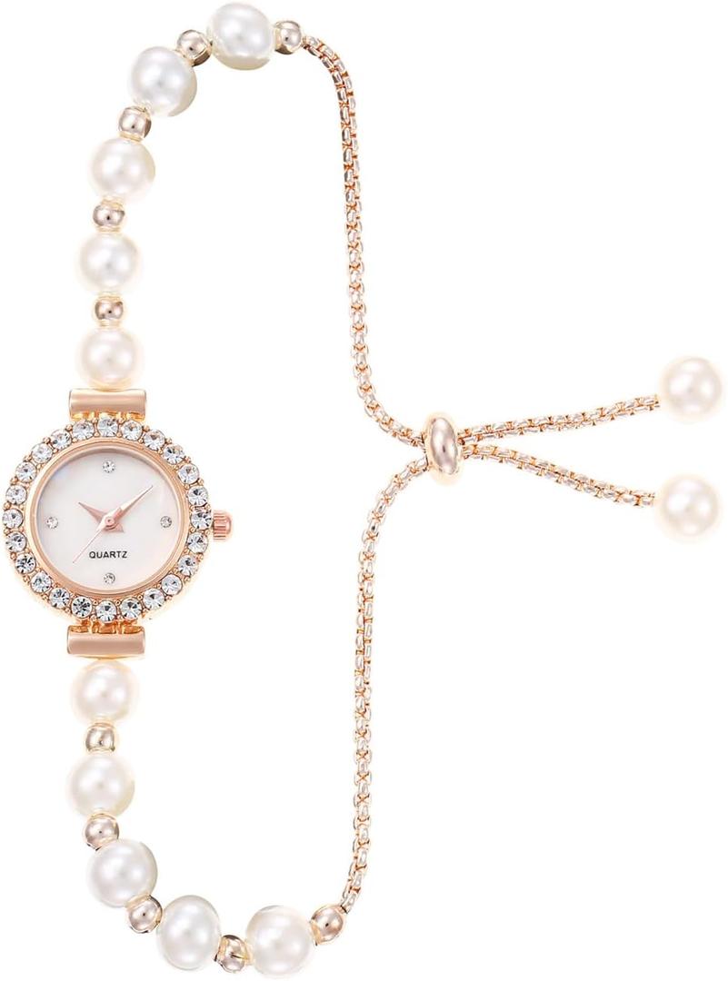 ADSBIAOYE Women's Fashion Simple Floral Bracelet Watch Diamond Quartz Light Luxury Watch (White)