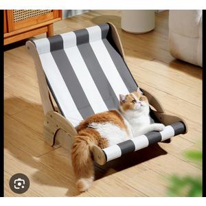 HiPetpy Cooling Cat Hammock Chair with Water Mat, Beach Style Lounger for Large Cats, Elevated Cat Beds for Indoor Cats, Waterproof Durable Pet Couch for Indoor & Outdoor Use(Black & White Stripes)