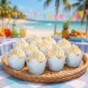 Rtteri 200 Pcs Blue Striped Coastal Tulip Cupcake Liners Blue and White Square Striped Cupcake Liners Summer Party Decor Wrappers for Under the Sea Beach Bridal Baby Shower Wedding Birthday Supplies