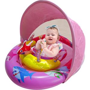 Inflatable Baby Pool Float with UPF50+ Sun Protection Canopy, Adjustable Safety Seat & Interactive Toy Play Console - Includes Ocean Animal Toys for Infants & Toddlers 3-36 Months, 16 inches x 26"