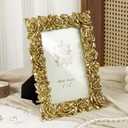 Cuspin 4x6 Picture Frame Vintage Gold Frames, Ornate Rose Flower Resin Photo Frame with Glass Front for Tabletop or Wall Hanging, Antique Picture Frames for Home Office Decor