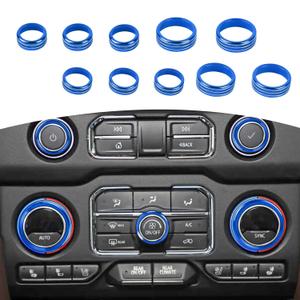 RT-TCZ for Silverado Console Control Knob Covers Trim Rings for Chevy Silverado 2019 up for Suburban 2020 up for Tahoe 2021 up Blue Interior Accessories, 10Pcs