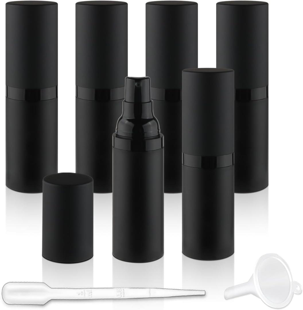 6 Pack 30ml/1oz Plastic Airless Lotion Sample Jars Plastic Vacuum Pump Bottles Refillable Cosmetic Containers for Cream,Essential Oil,Liquid Foundation,Essence,Gel,Moisturiser