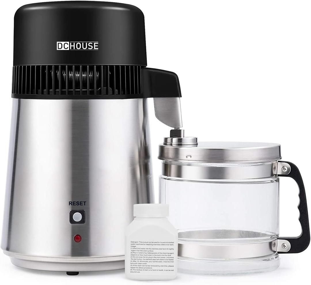 DC HOUSE Water Distiller 1 Gallon Distilled Water Machine, Stainless Steel Water Distillers for Home Countertop, 750W Distilled Water Maker Tabletop Distiller to Make Clean Water (Grey)