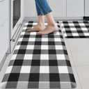 MAYHMYO Kitchen Mats 1/2 inch Black and White Kitchen Rugs and mats Farmhouse Anti Fatigue Kitchen Mats Cushioned for Floor Non-Slip Kitchen mats 2 Piece Set 17"29"+17"x47" for Sink Laundry Office (17.3"x 29"+ 17.3"x 47"--0.47 inches)