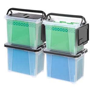 IRIS USA File Box File Organizer w/ Wing Lid for Letter/Legal File, Water Resistant Document Box, BPA-Free Plastic Storage Bin Organizer with Handles, Stackable, Nestable, Clear 18 Qt. 4Pack