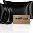 Mulberry Silk King Size Pillow Cases Set of 2, Ultra Smooth Soft Breathable Cooling Pillow Cases for Hot Sleepers, Silk Satin Pillowcases 2 Pack with Zipper for Hair and Skin, Gifts for Women, Black
