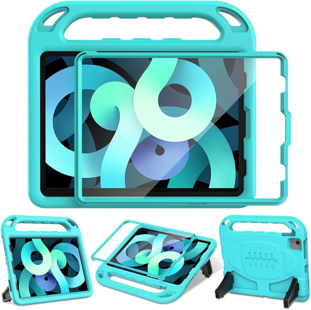 LTROP Case for iPad Air 11 inch M6 (2026), Air 5/4 10.9', iPad Pro 11 - Built-in Screen Protector, Shockproof Protective Cover with Handle Stand for Kids- Teal