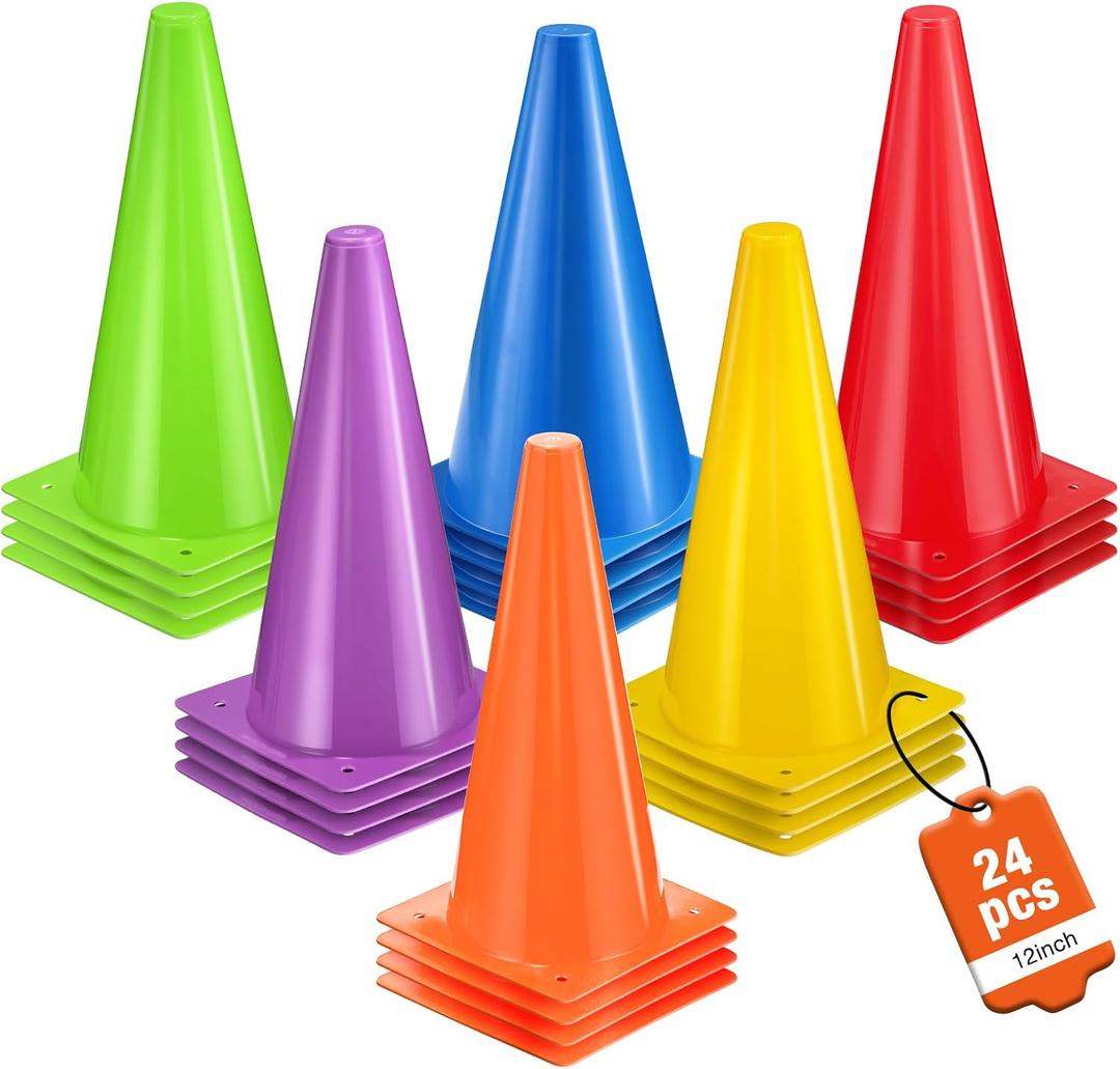 12 Inch Durable Cones, 24pcs Versatile Plastic Traffic Cones and Soccer Cones for Sports Training, Agility Drills, Parking Safety, Basketball Training, Football Training.
