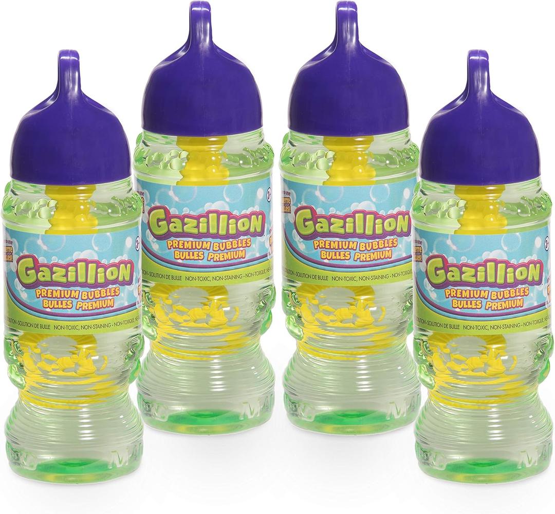 Gazillion Bubbles 10 oz. 4-Pack + 4 Multi Bubble Wands, Non-Toxic, Long-Lasting Bubbles, Great for Kids Parties, Ages 3+