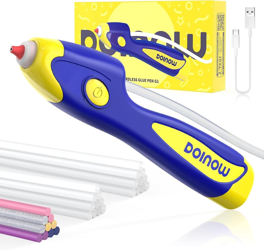 Blue Cordless Hot Glue Gun, 6s Fast Preheating, Auto Dispensing Dripless Rechargeable Hot Glue Pen, with 30 Extended Hot Glue Sticks(7.28in), Smart Power-Off, Gift for Dad, Mom, DIYer, Women, Men