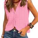 BTFBM Summer Sweater Vest for Women 2025 Sleeveless V Neck Button Up Cardigan Waffle Knit Tank Tops Spring Clothes (X-Large, Pink)